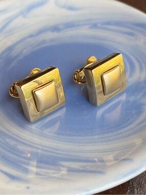 Vintage Napier Brushed Gold Tone Square Clip On Earrings